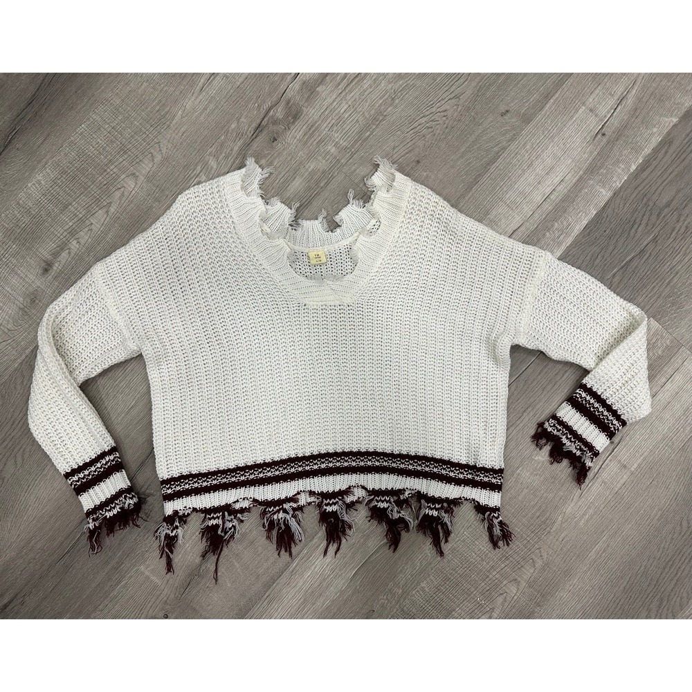 TR‎ Notes Woman's Cropped, distressed oversized knit sweater BOHO Chic size S/M